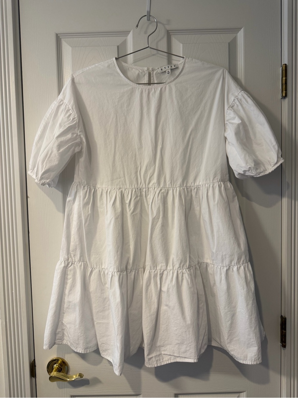 HYFVE White Round-Neck Puff Sleeve Dress